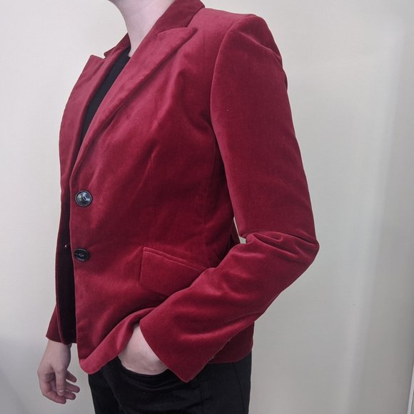 VIntage Red Velvet Two Button Suit Jacket Blazer - Picture 1 of 4